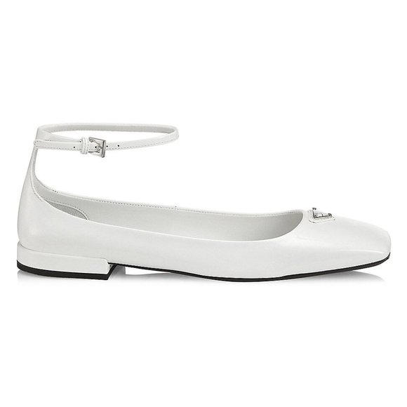 PRADA Logo Patent Leather Square Toe Ankle Strap Flat Ballerina Flat Sho… - Picture 2 of 16